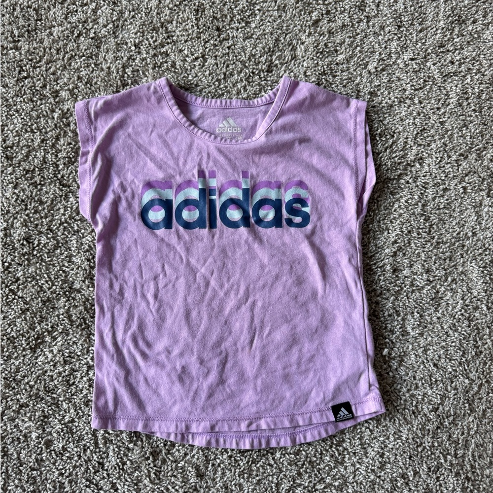 Adidas Toddler Girl Outfit – Purple Tee & Blue Shorts Graphic Tee – Size 2T - Picture 5 of 6